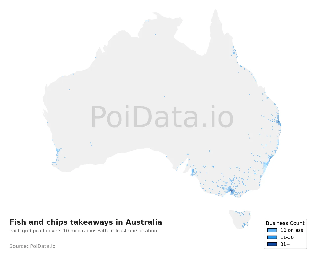Fish and chips takeaway density map for Australia