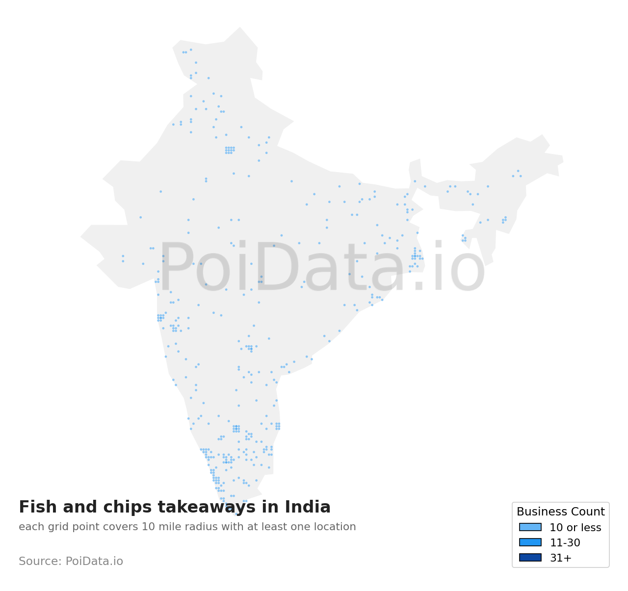 Fish and chips takeaway density map for India