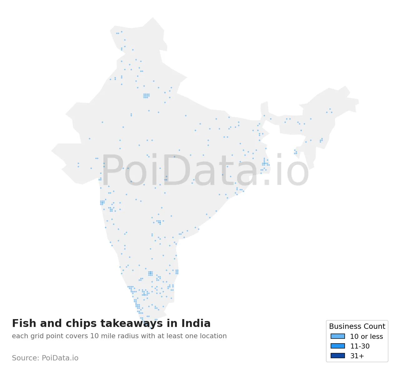 Fish and chips takeaway density map for India
