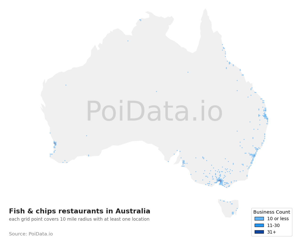 Fish & chips restaurant density map for VIC, Australia