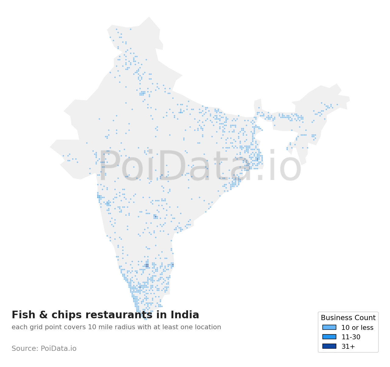 Fish & chips restaurant density map for India