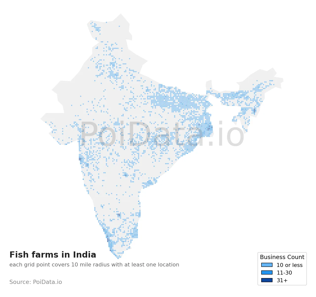 Fish farm density map for India
