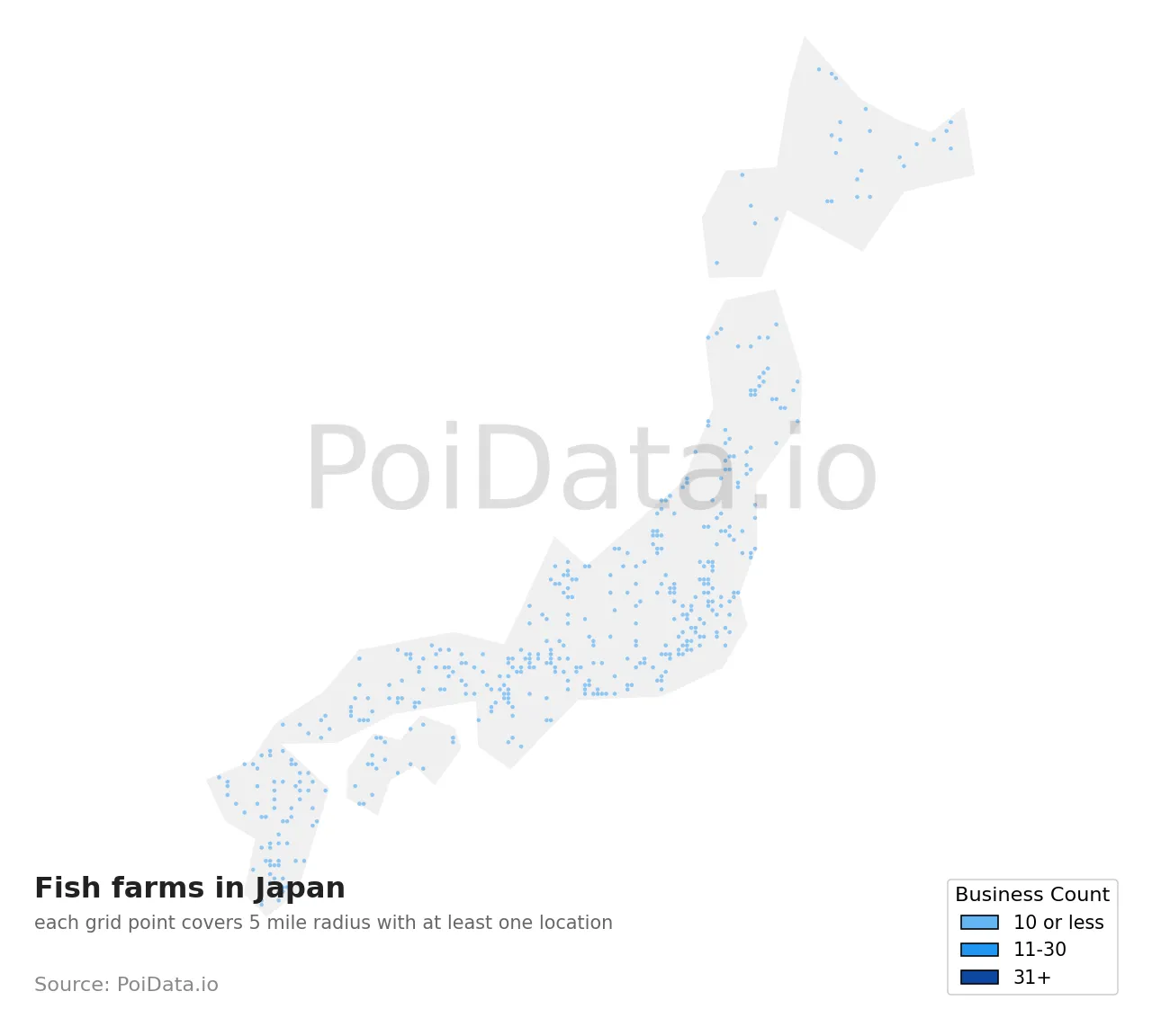 Fish farm density map for Japan