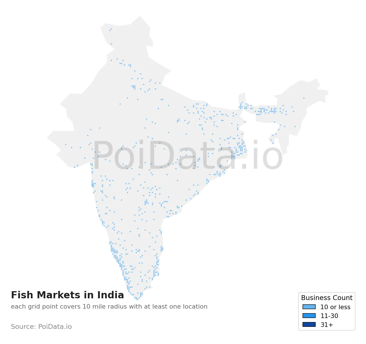 Fish Market density map for India