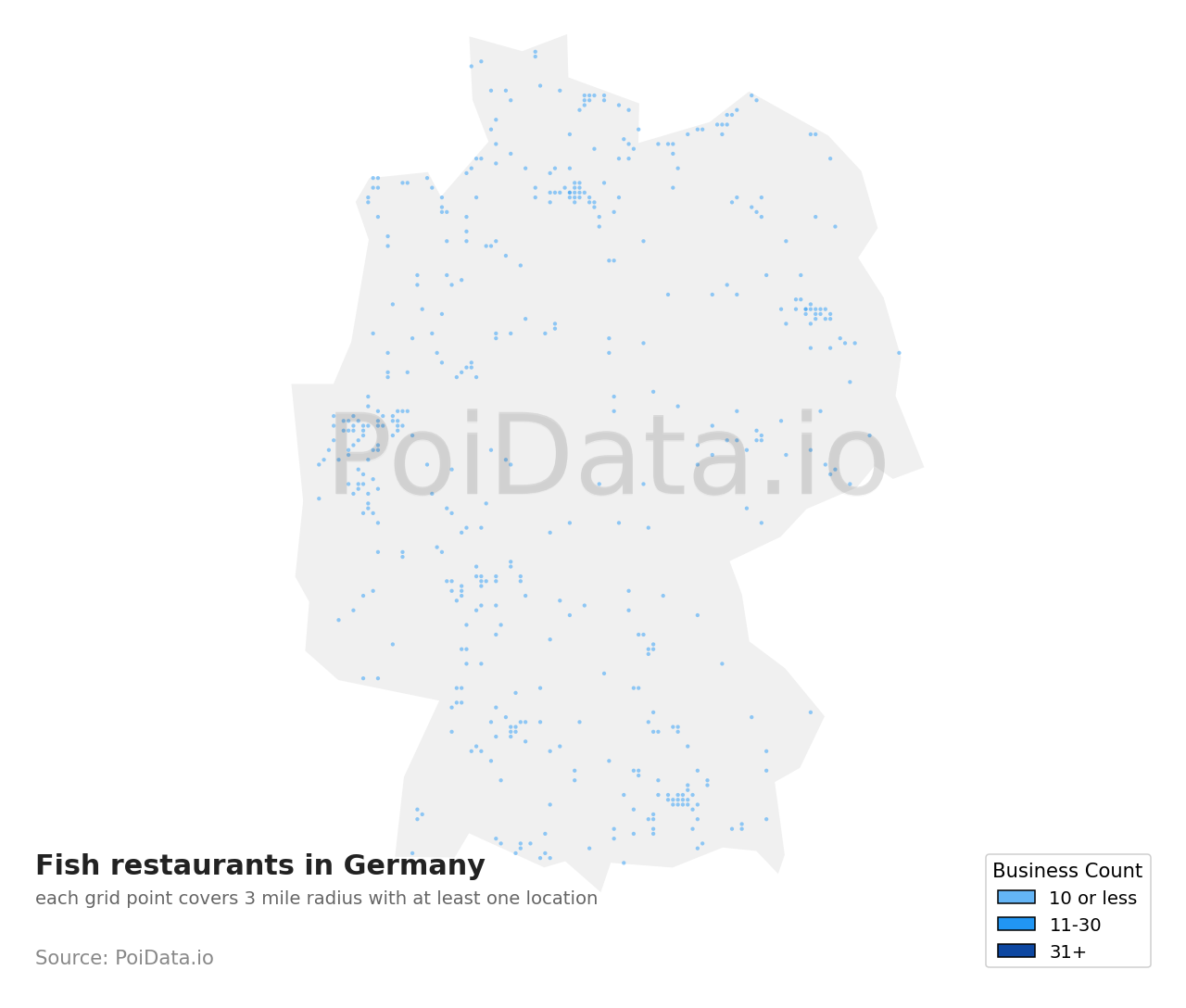 Fish restaurant density map for Germany