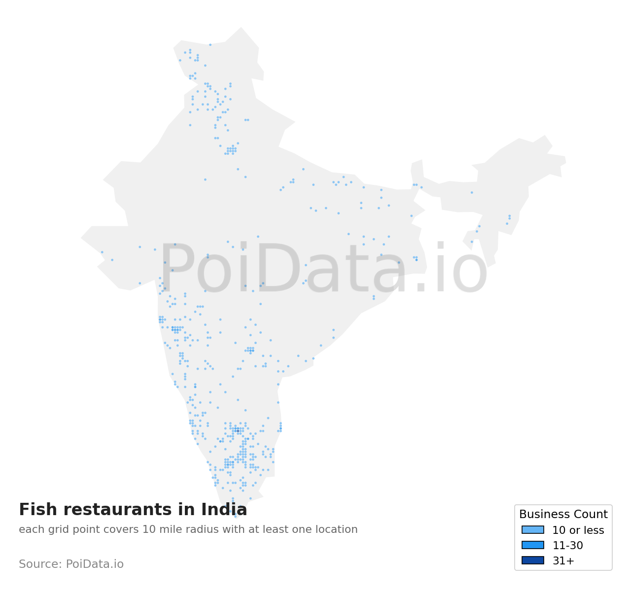 Fish restaurant density map for India