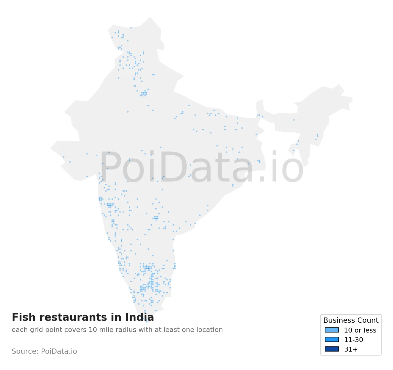 Fish restaurant density map for India