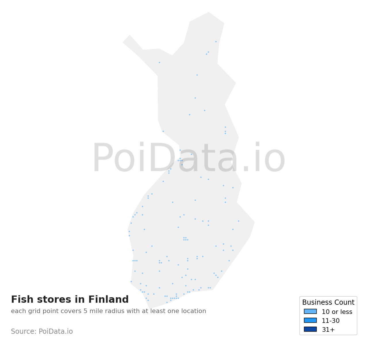 Fish store density map for Finland
