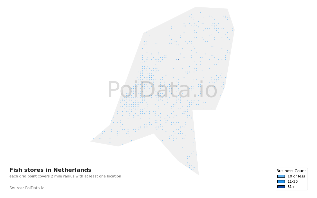 Fish store density map for Netherlands