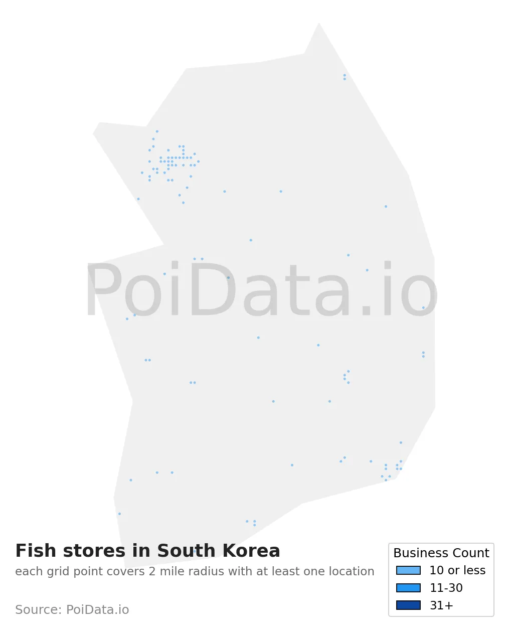 Fish store density map for South Korea