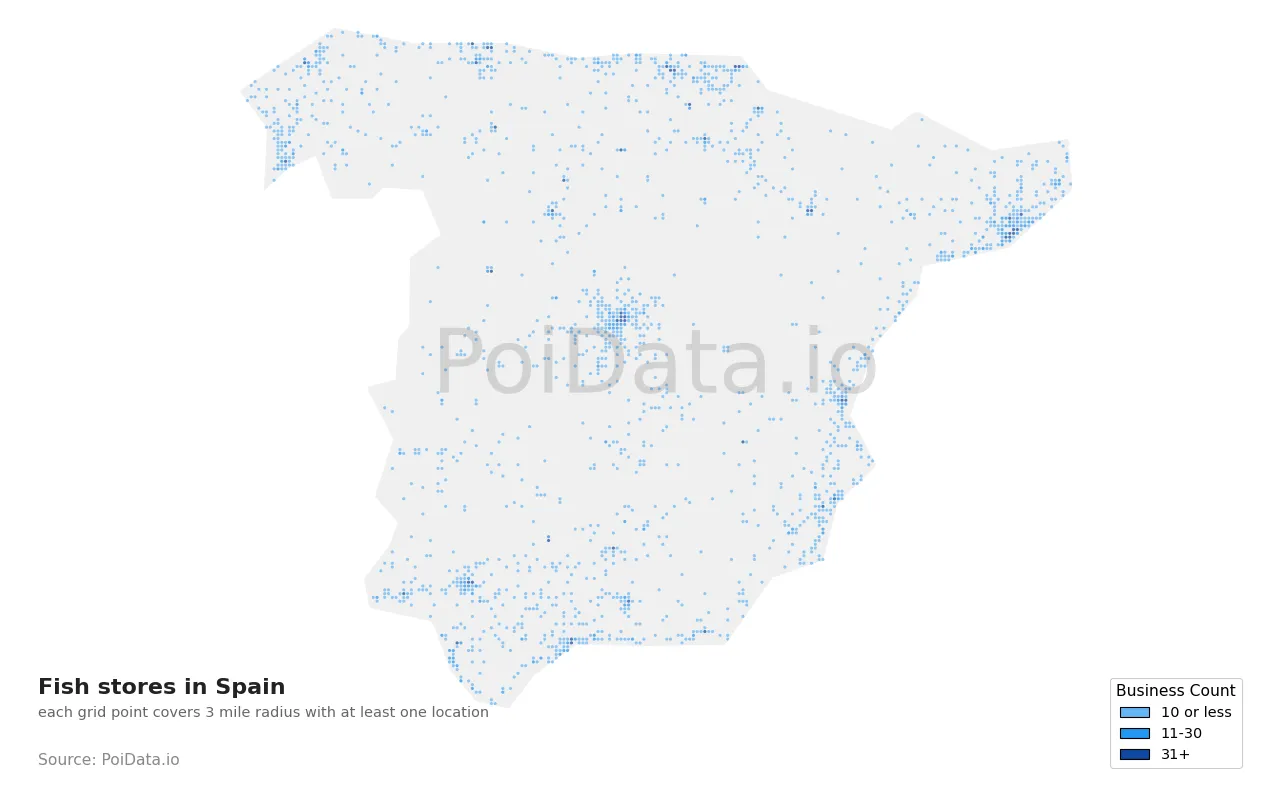 Fish store density map for Spain