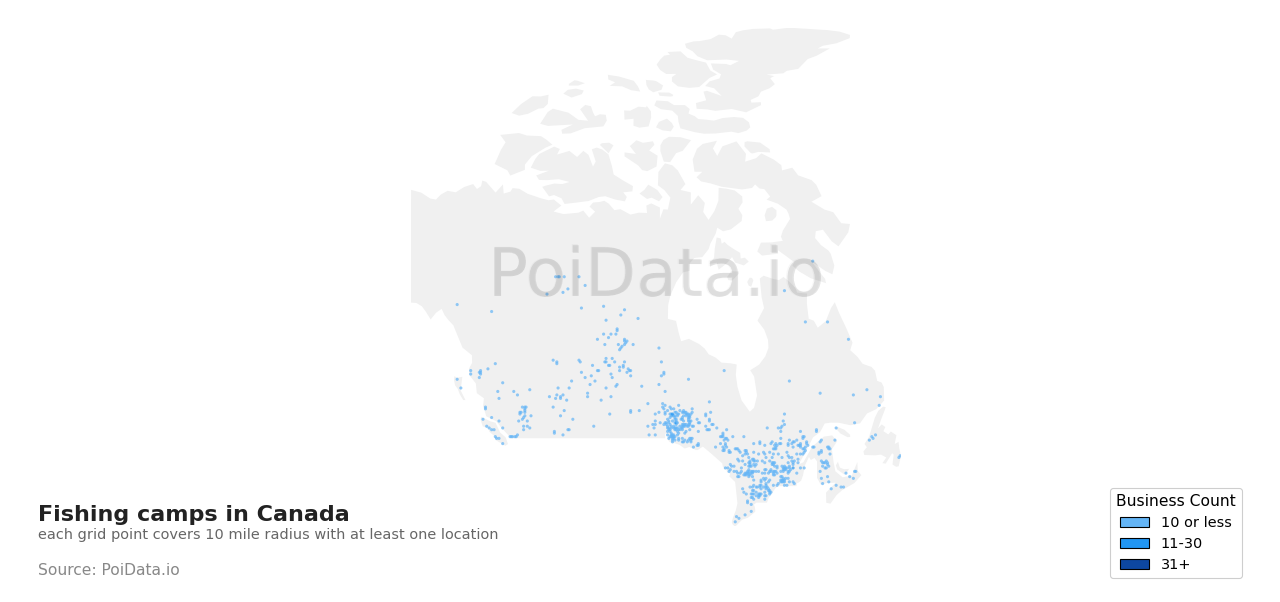 Fishing camp density map for Canada