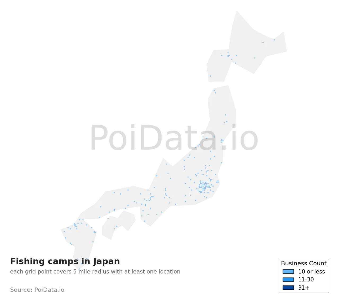 Fishing camp density map for Japan