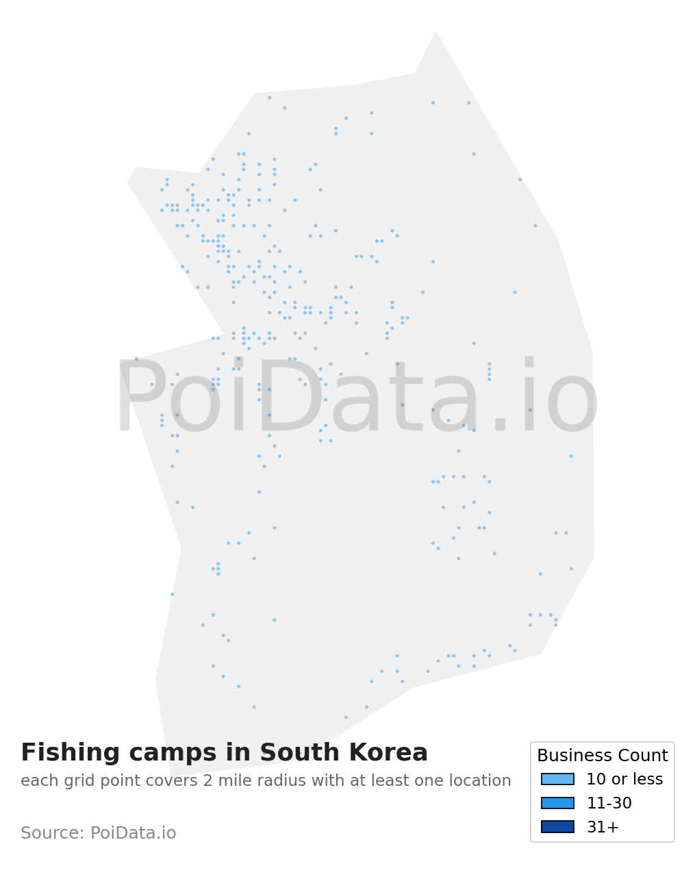 Fishing camp density map for South Korea