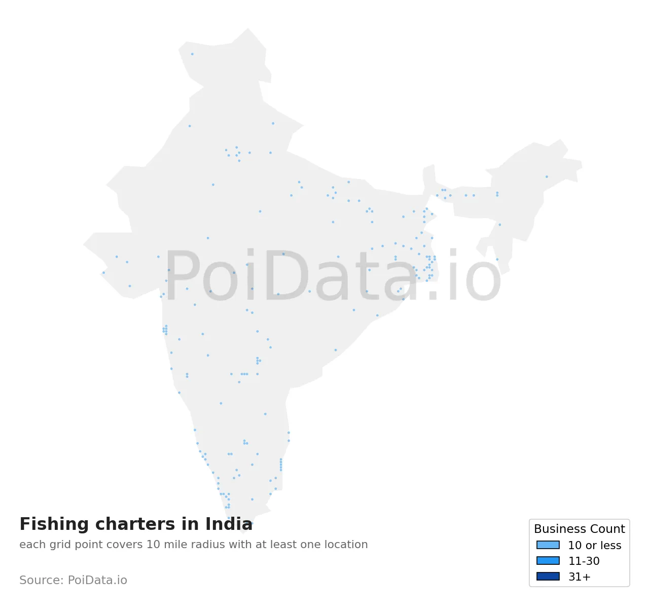 Fishing charter density map for India
