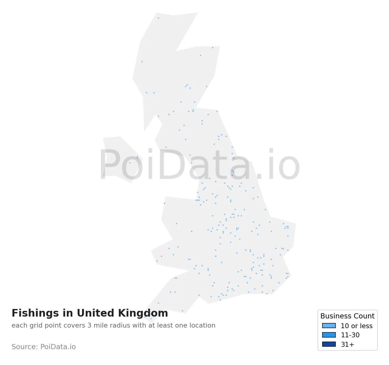 Fishing density map for United Kingdom