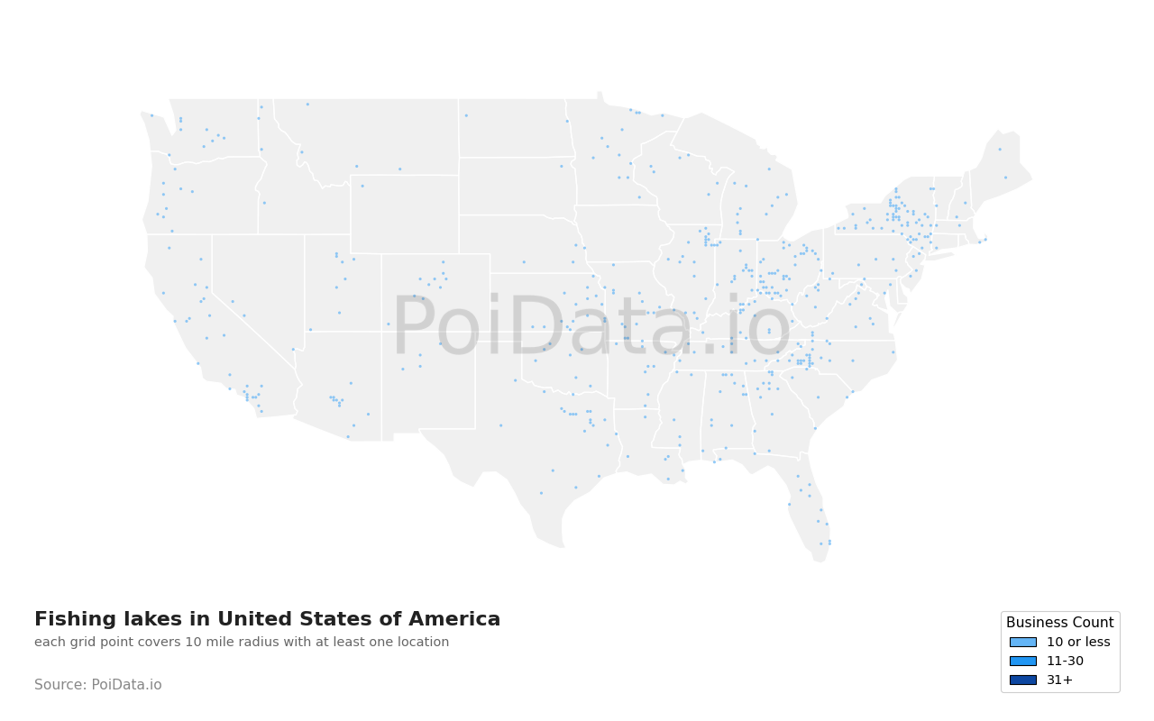 Fishing lake density map for New York, United States