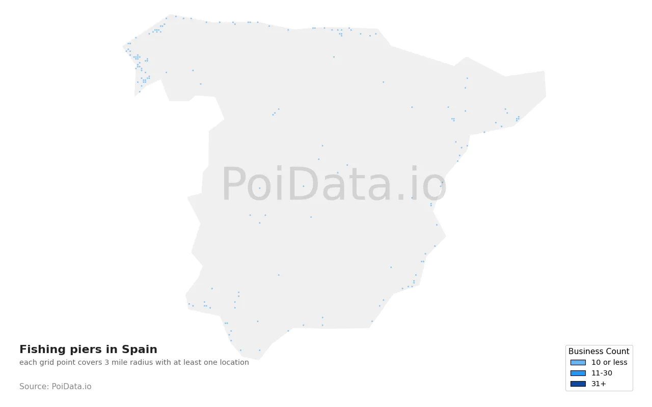Fishing pier density map for Spain