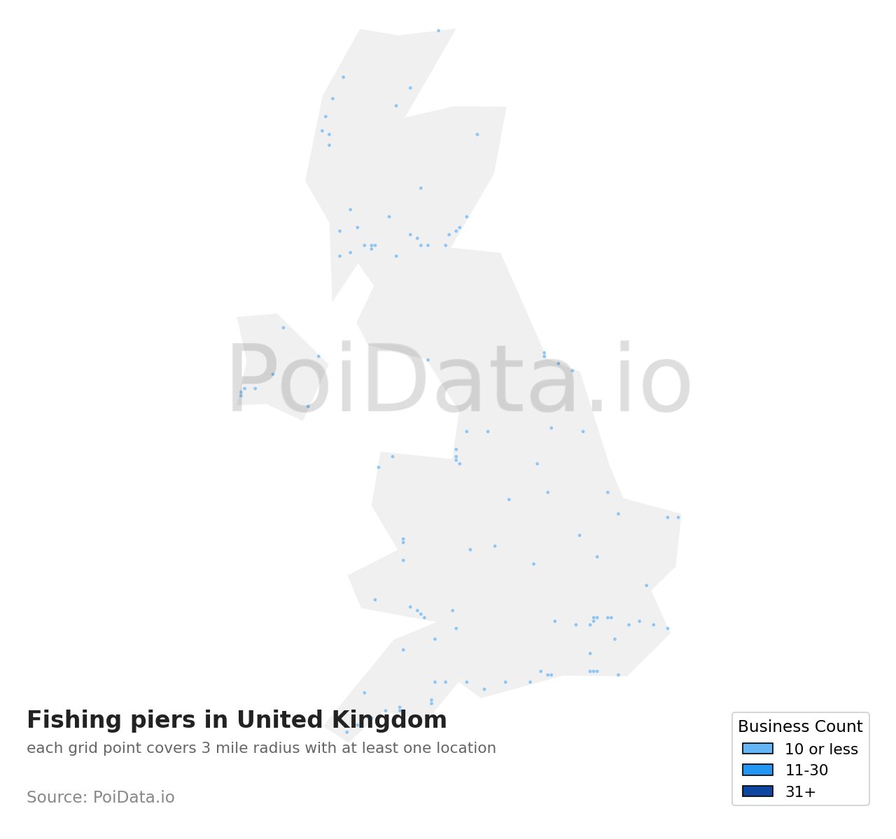 Fishing pier density map for United Kingdom