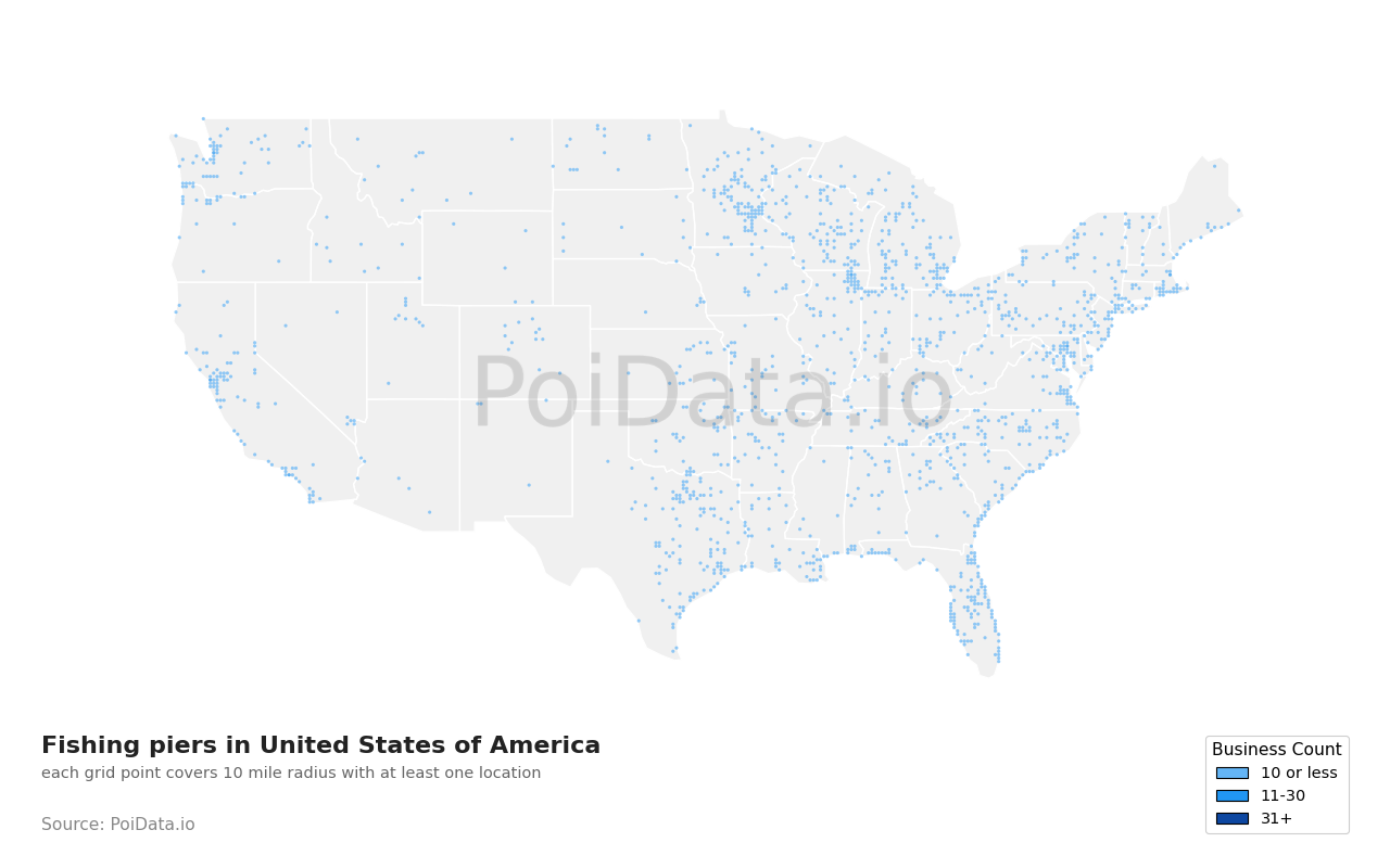 Fishing pier density map for United States