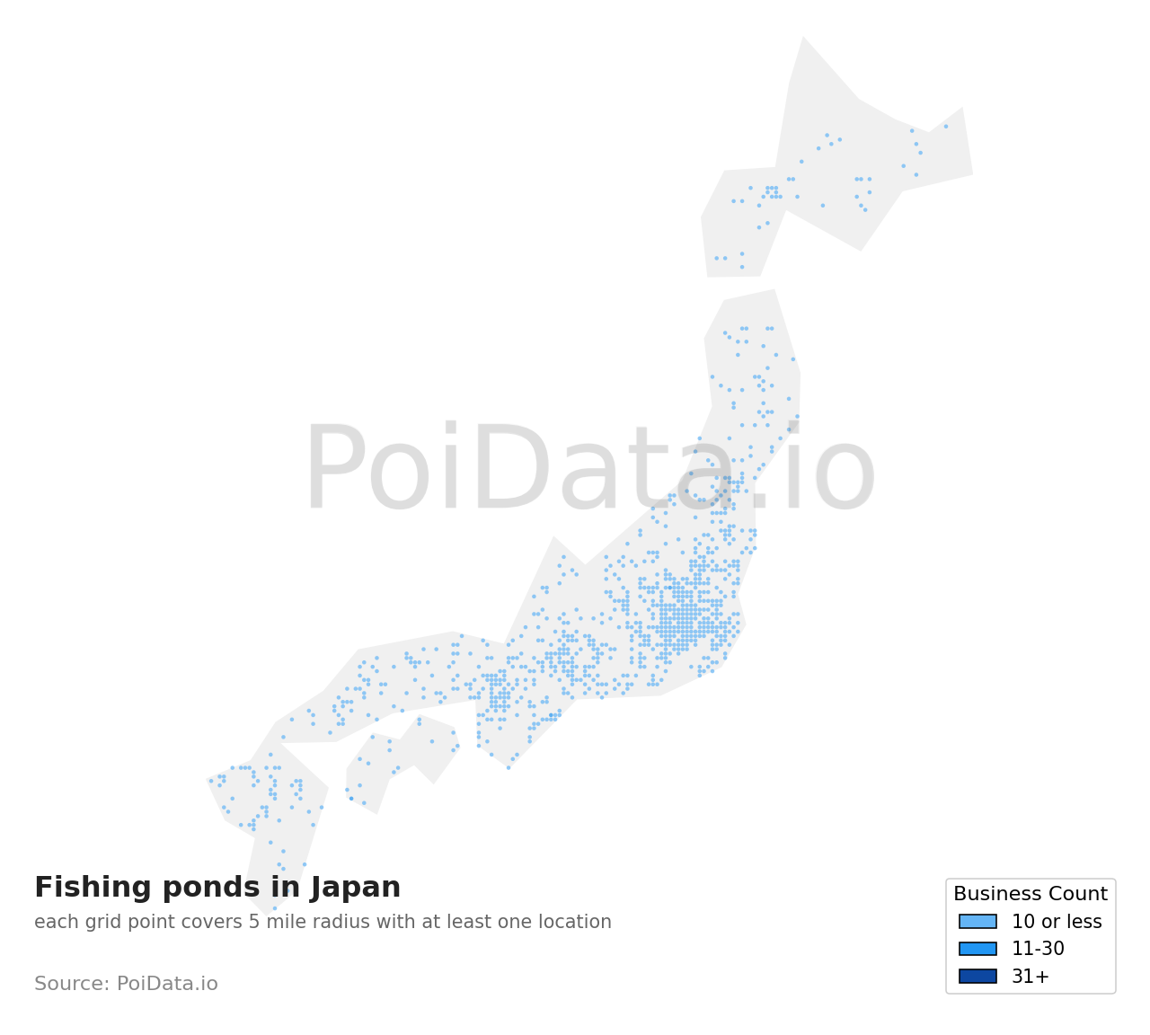 Fishing pond density map for Saitama, Japan