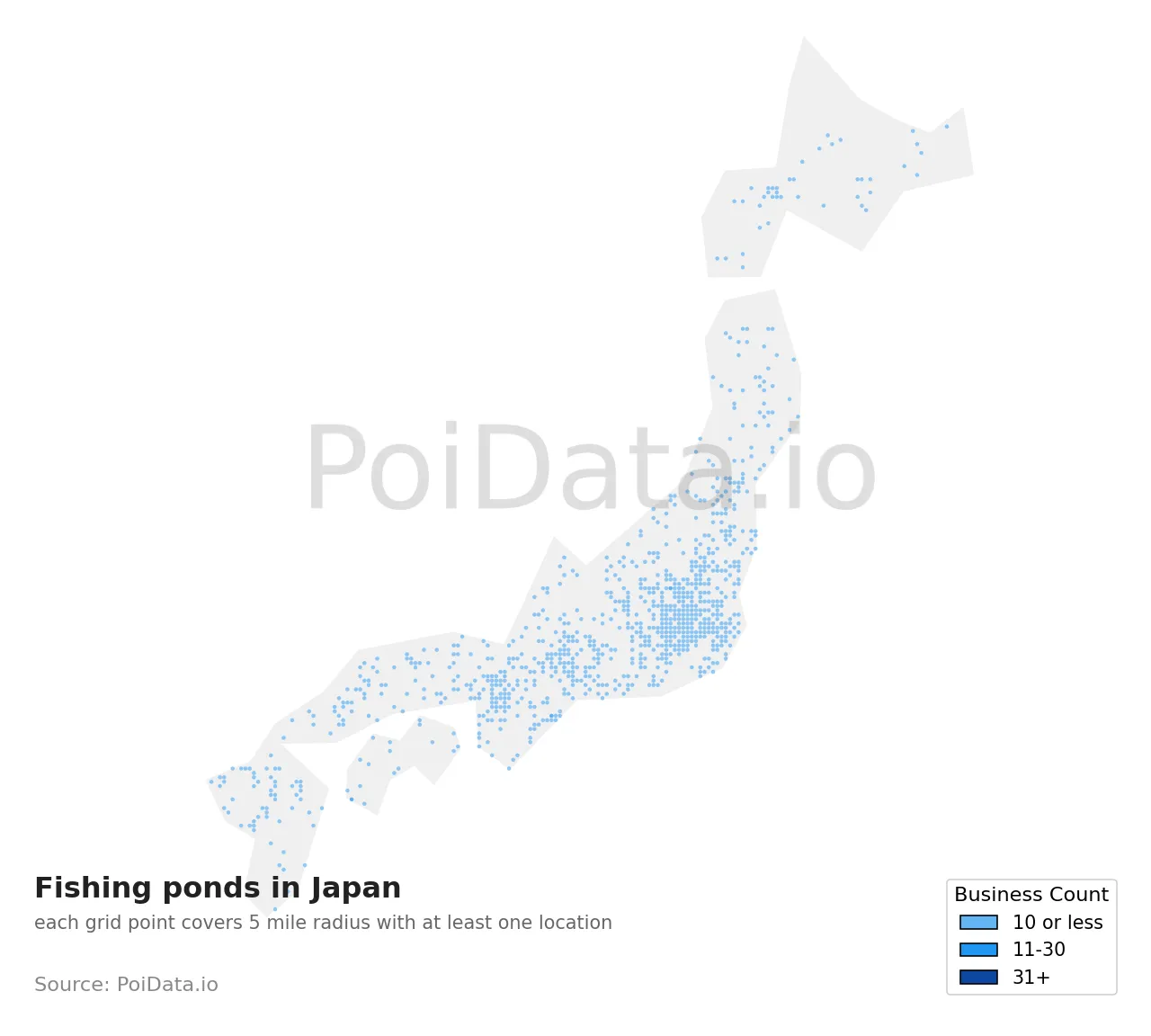 Fishing pond density map for Japan