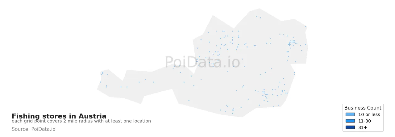 Fishing store density map for Austria