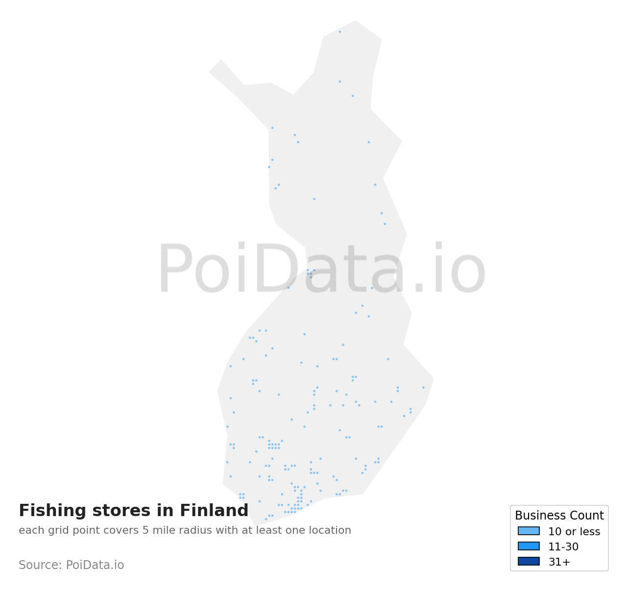 Fishing store density map for Finland