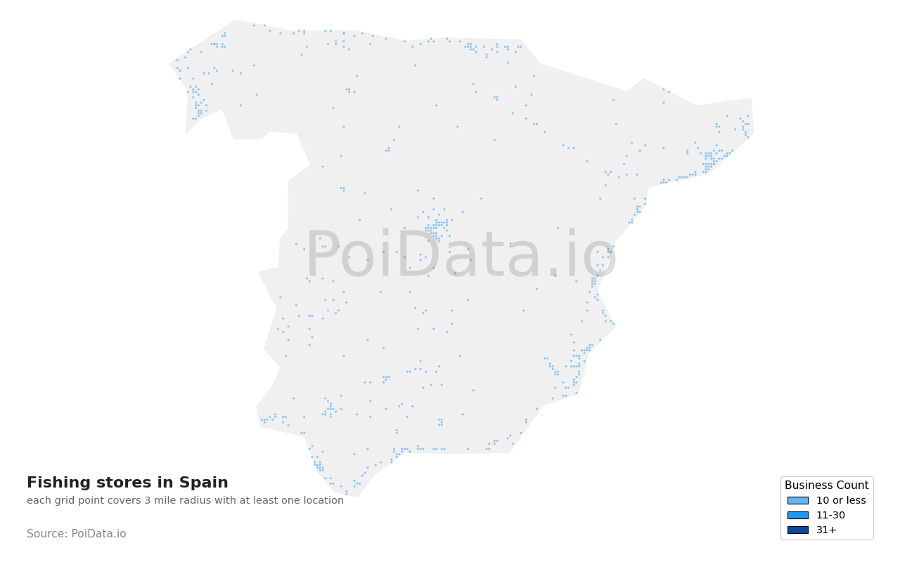 Fishing store density map for Spain