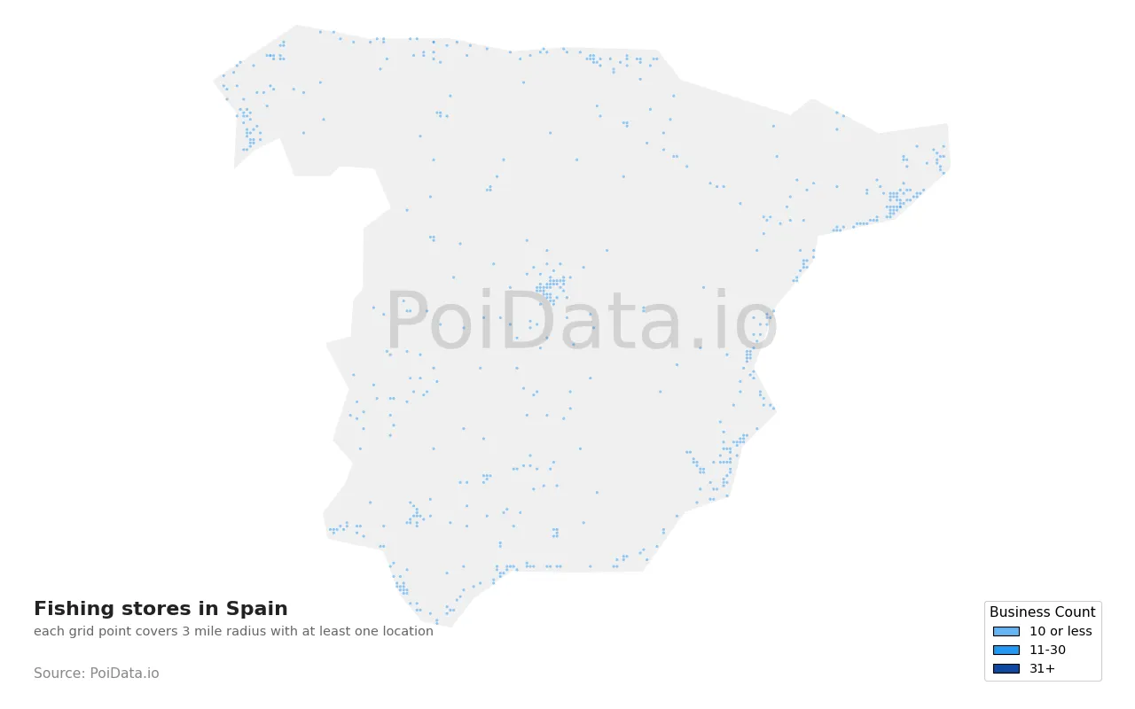 Fishing store density map for Spain