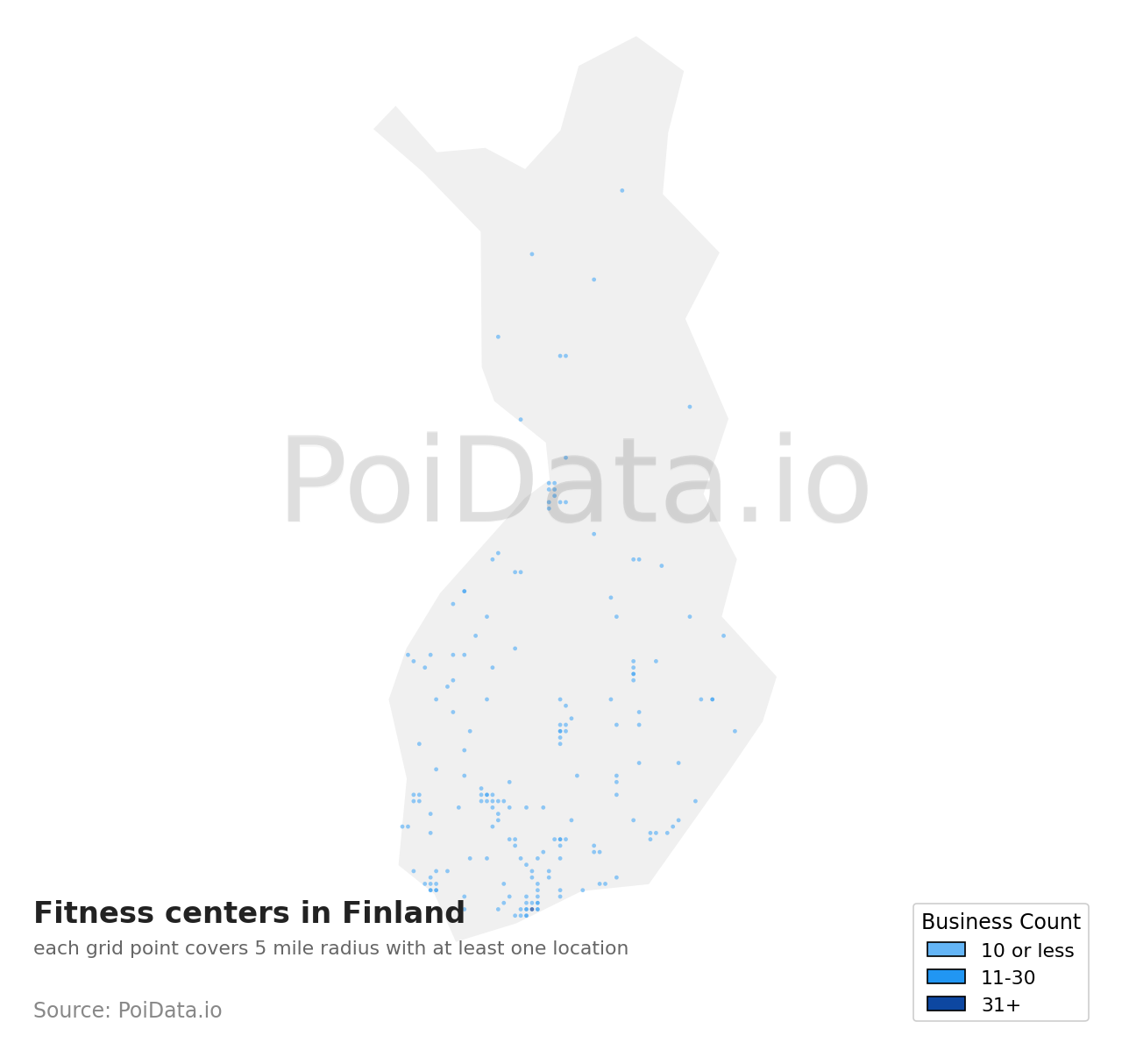 Fitness center density map for Finland