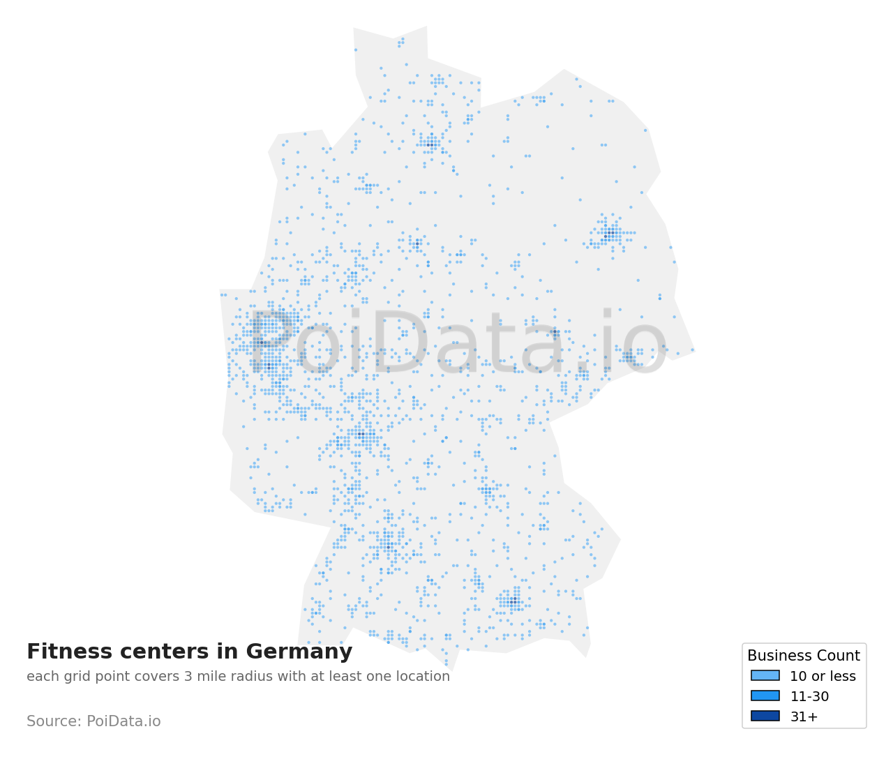 Fitness center density map for Germany