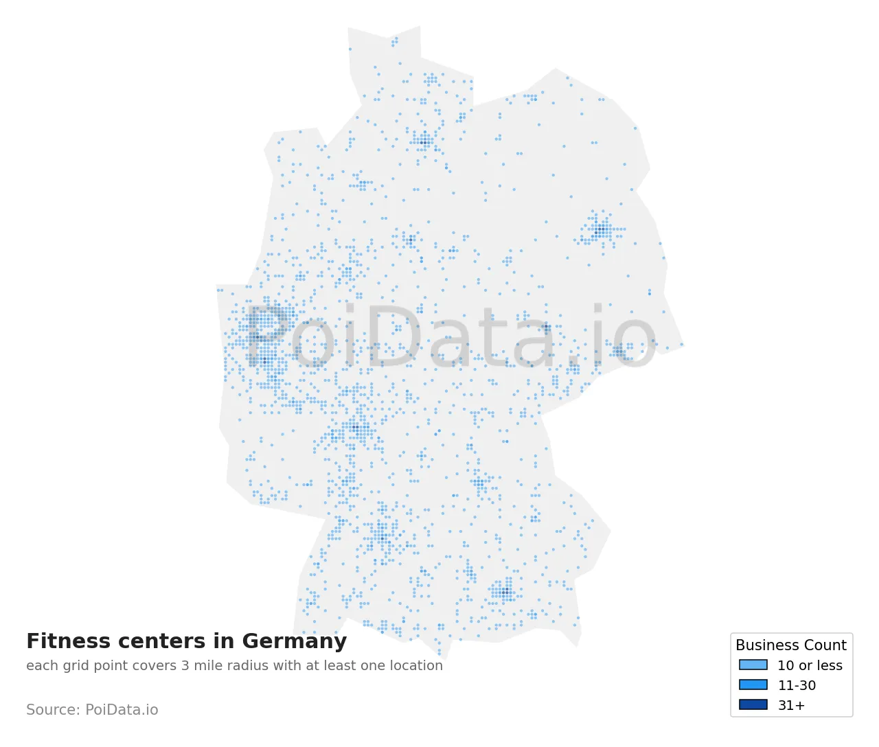 Fitness center density map for Germany