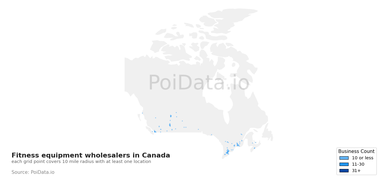 Fitness equipment wholesaler density map for Canada
