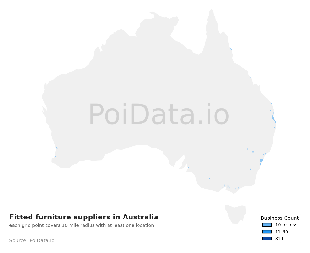 Fitted furniture supplier density map for Australia