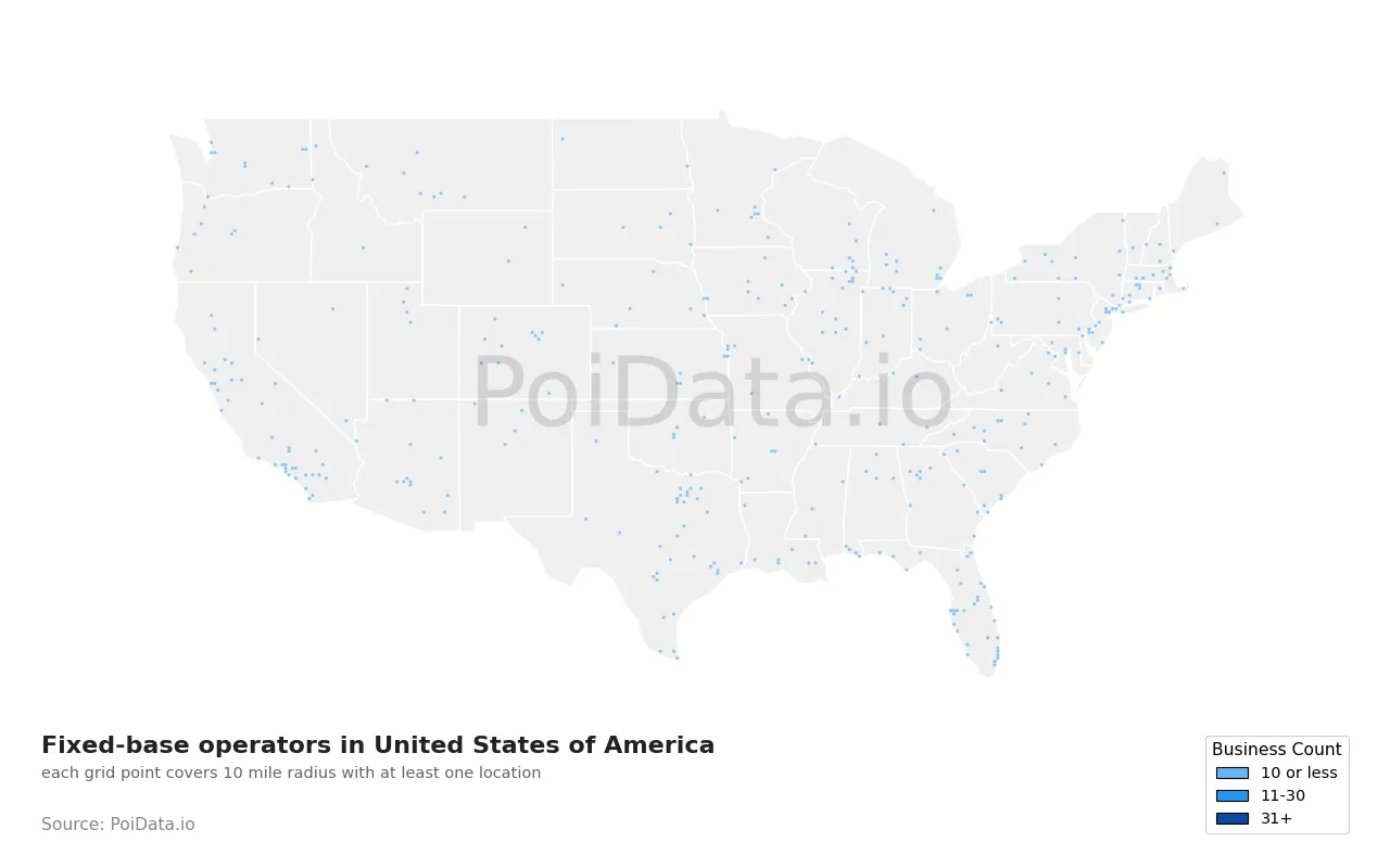 Fixed-base operator density map for United States