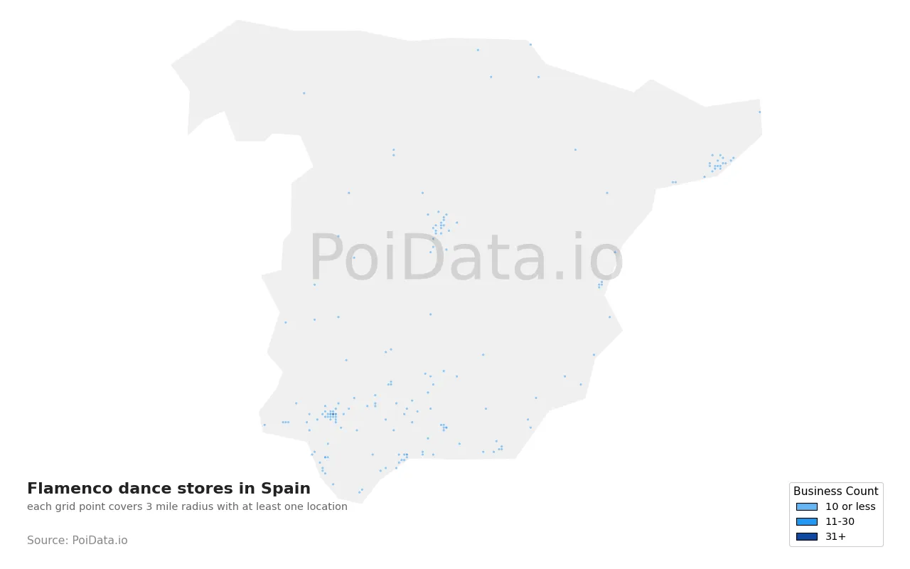 Flamenco dance store density map for Spain