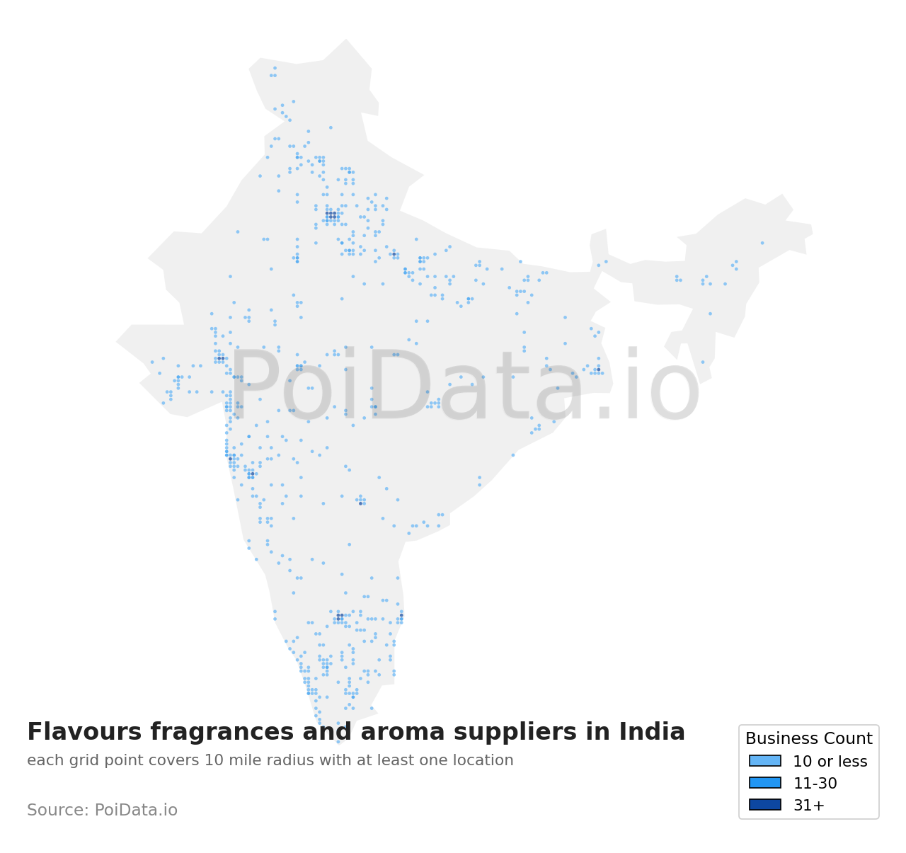 Flavours fragrances and aroma supplier density map for India