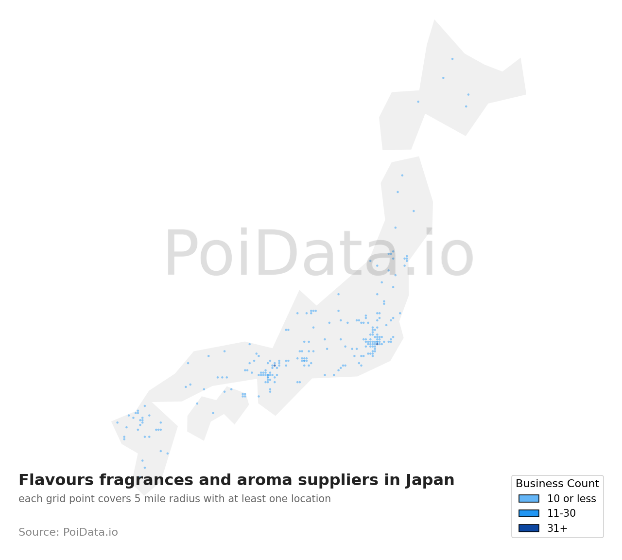 Flavours fragrances and aroma supplier density map for Hyogo, Japan