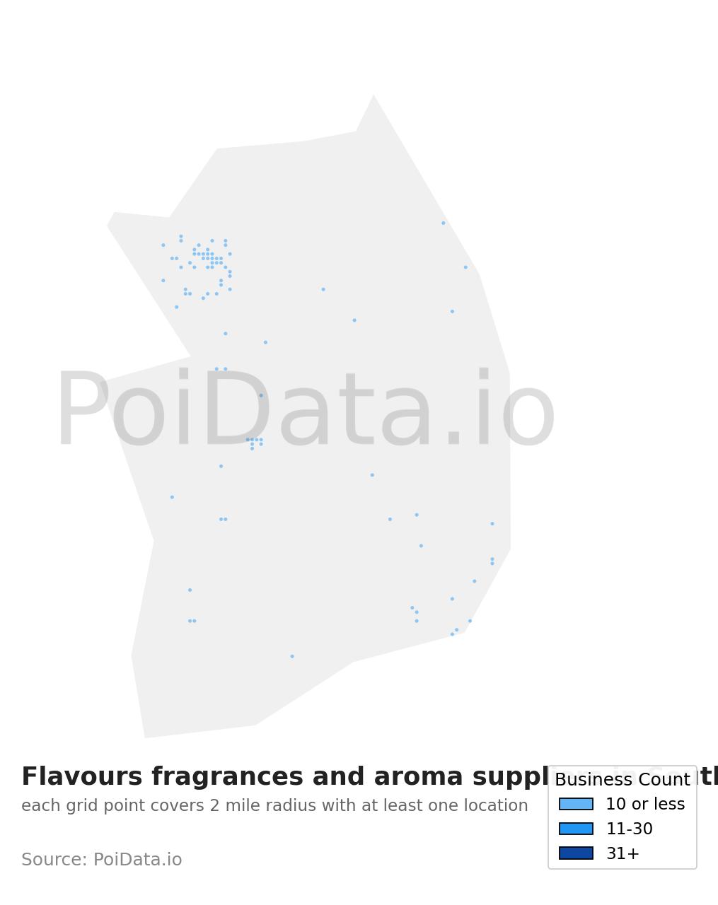 Flavours fragrances and aroma supplier density map for South Korea