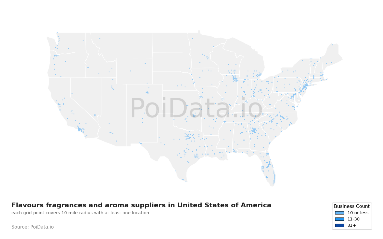 Flavours fragrances and aroma supplier density map for Maryland, United States