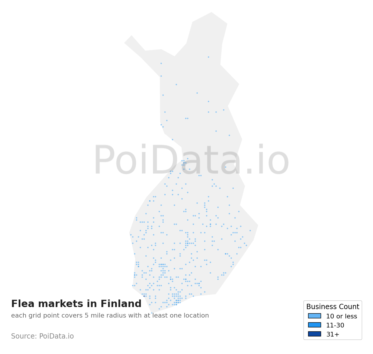 Flea market density map for Finland