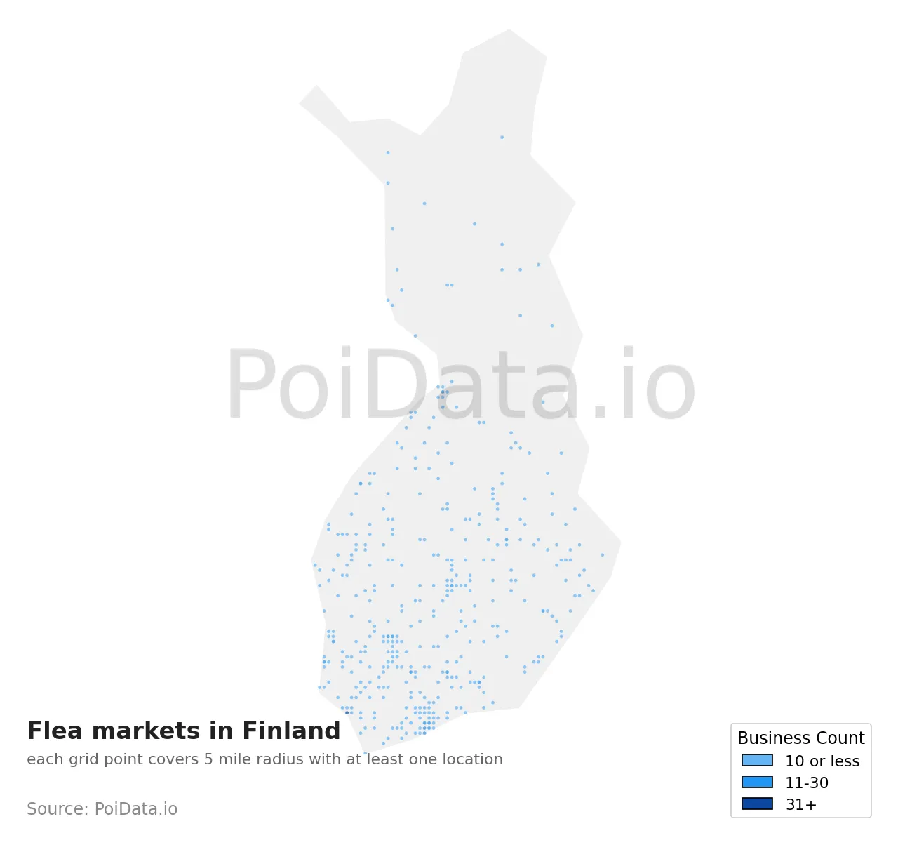 Flea market density map for Finland