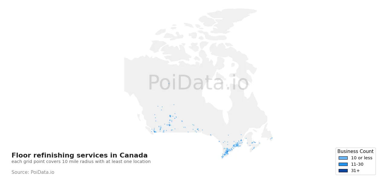 Floor refinishing service density map for Canada