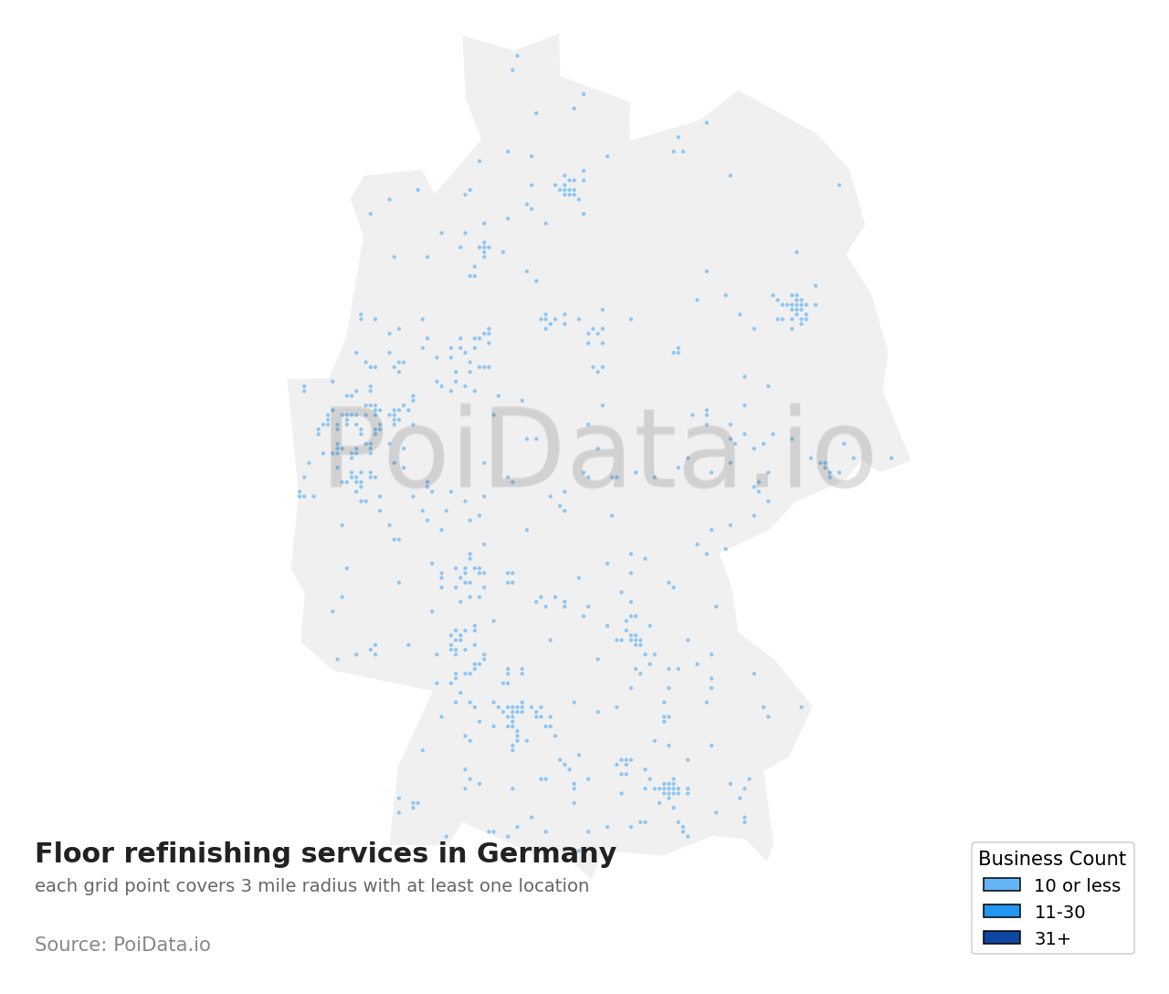 Floor refinishing service density map for Germany