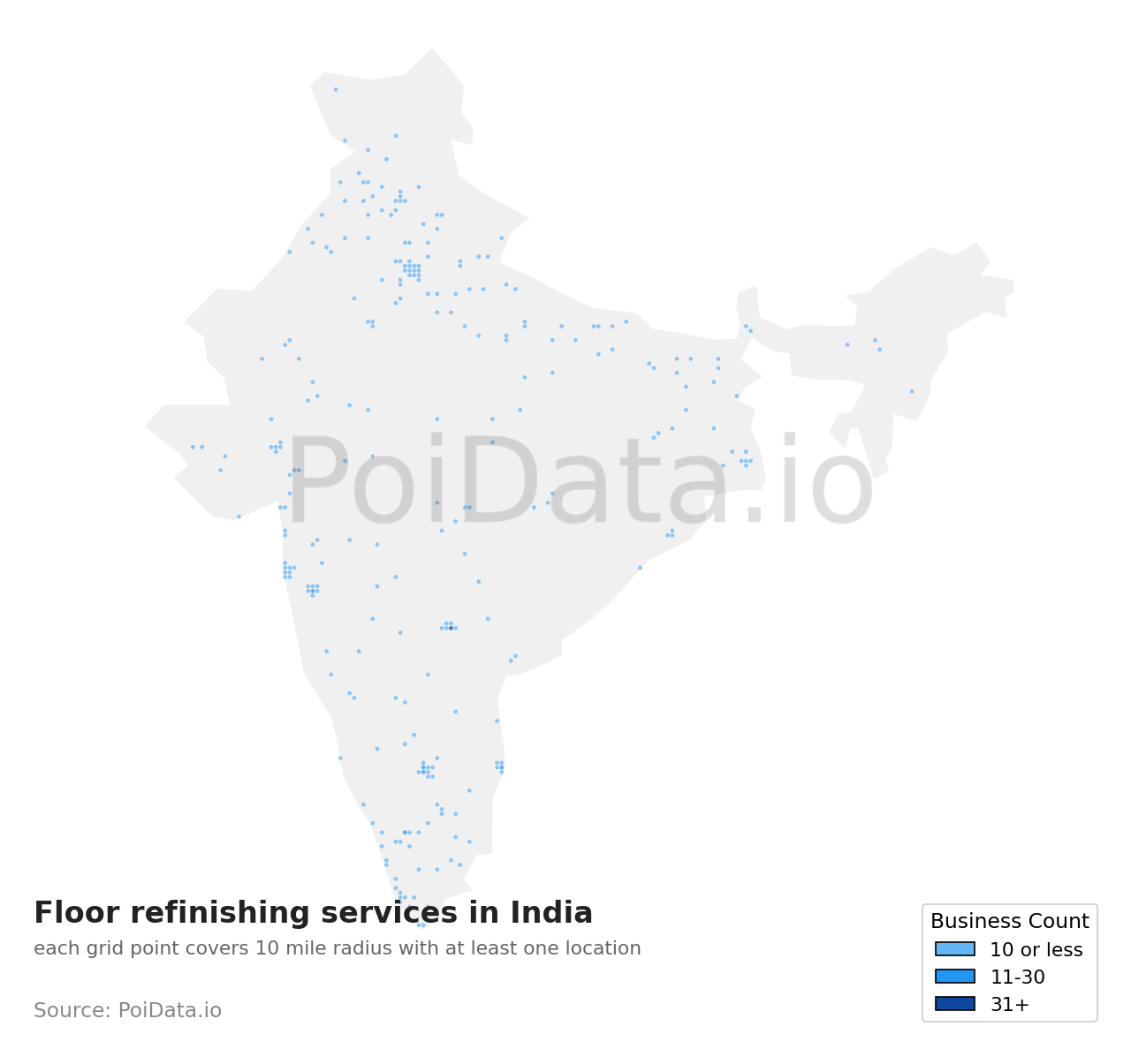 Floor refinishing service density map for India