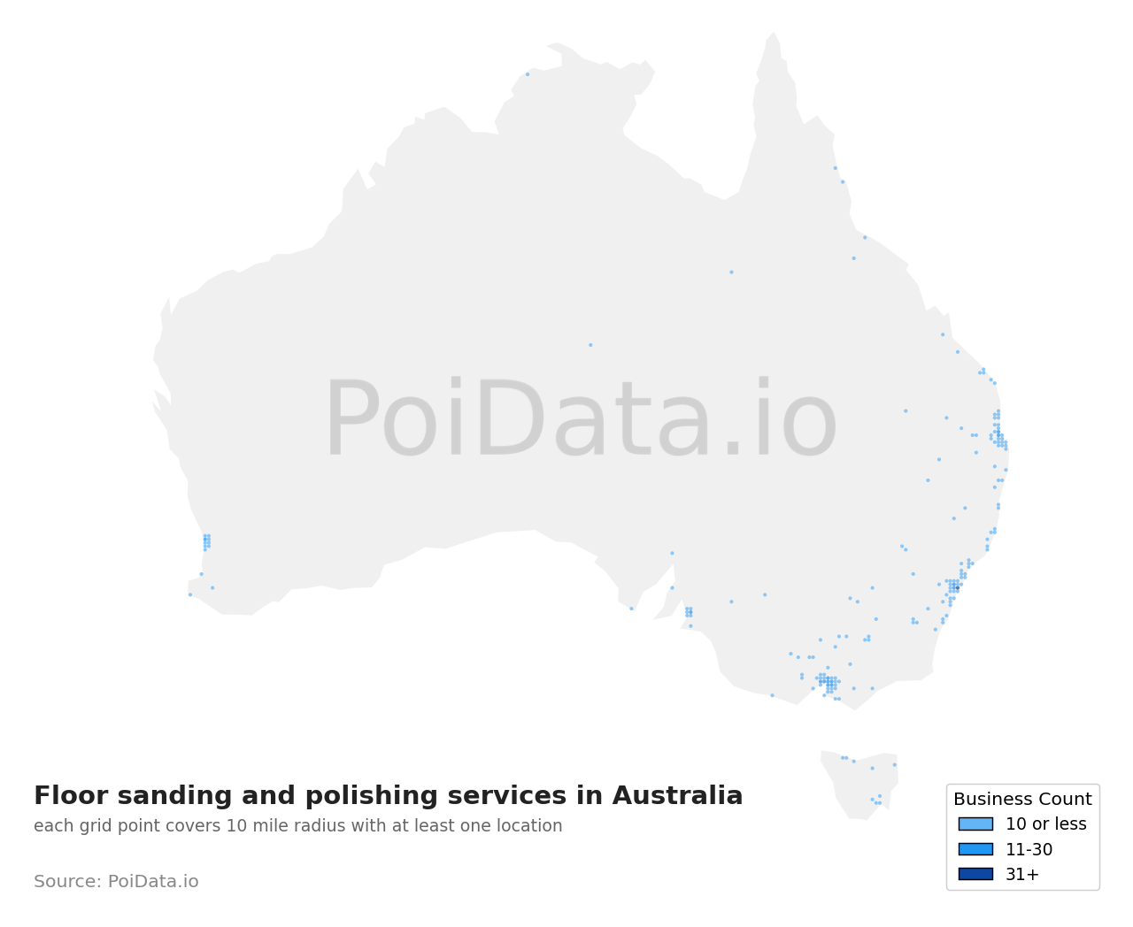 Floor sanding and polishing service density map for Victoria, Australia