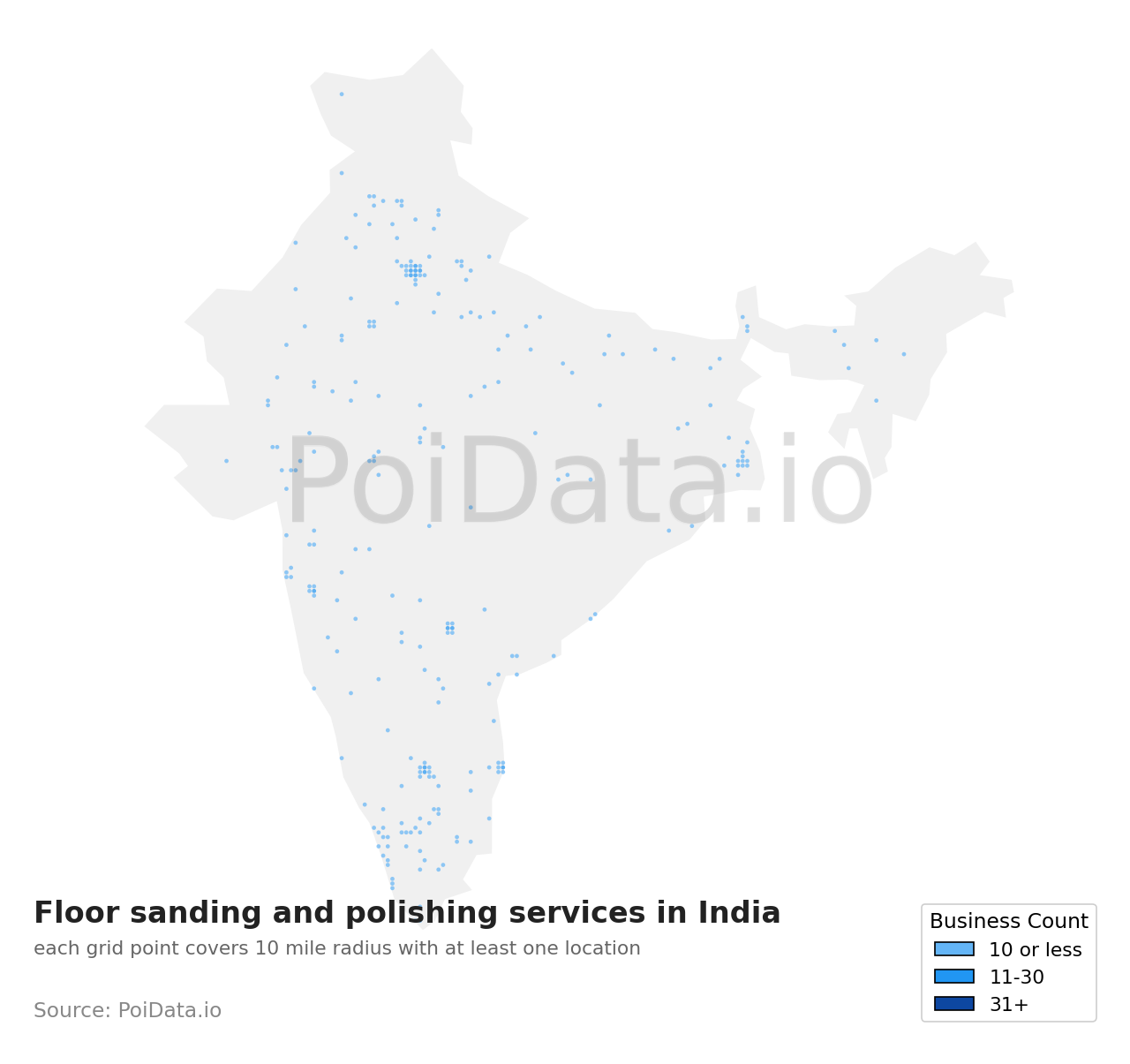 Floor sanding and polishing service density map for India