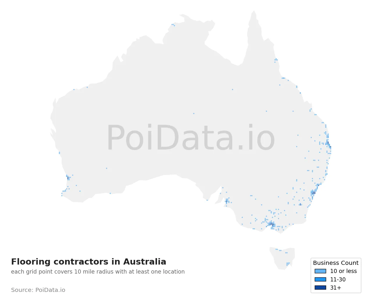 Flooring contractor density map for Australia