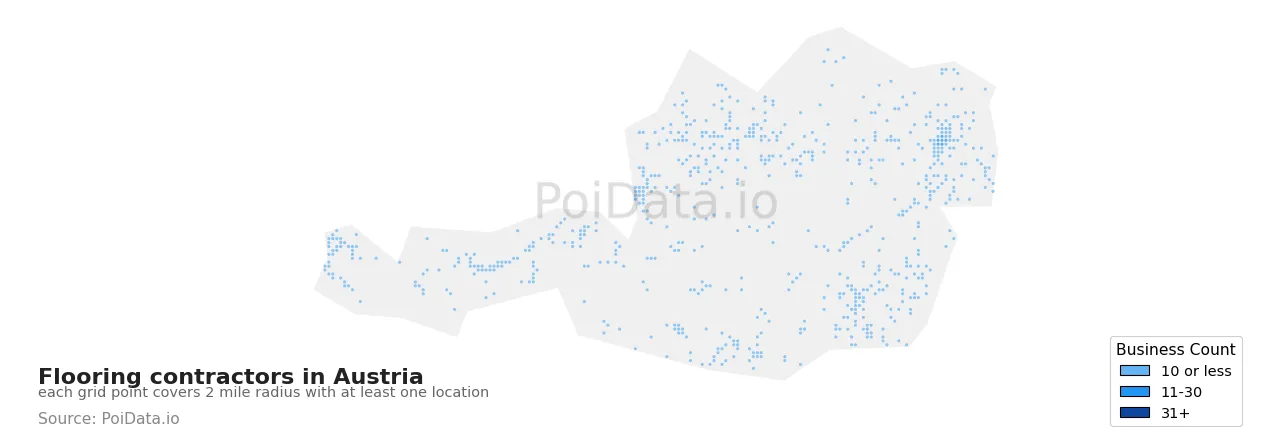Flooring contractor density map for Austria